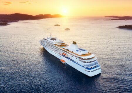 Cruise ship and sunset
